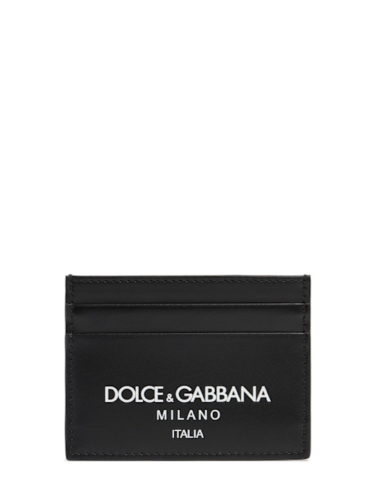 Dolce&Gabbana: Printed logo leather card holder - Black - men_0 | Luisa Via Roma