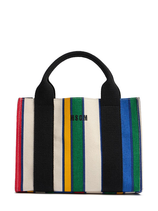 MSGM: Small striped canvas shopping bag - women_0 | Luisa Via Roma