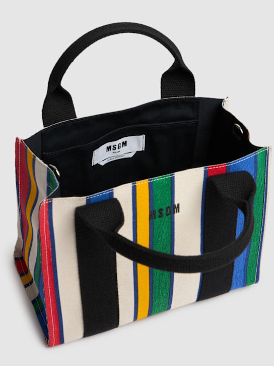 MSGM: Small striped canvas shopping bag - women_5 | Luisa Via Roma