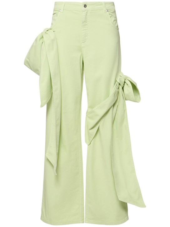 Blumarine: Mid rise boyfriend jeans w/bows - Light Green - women_0 | Luisa Via Roma