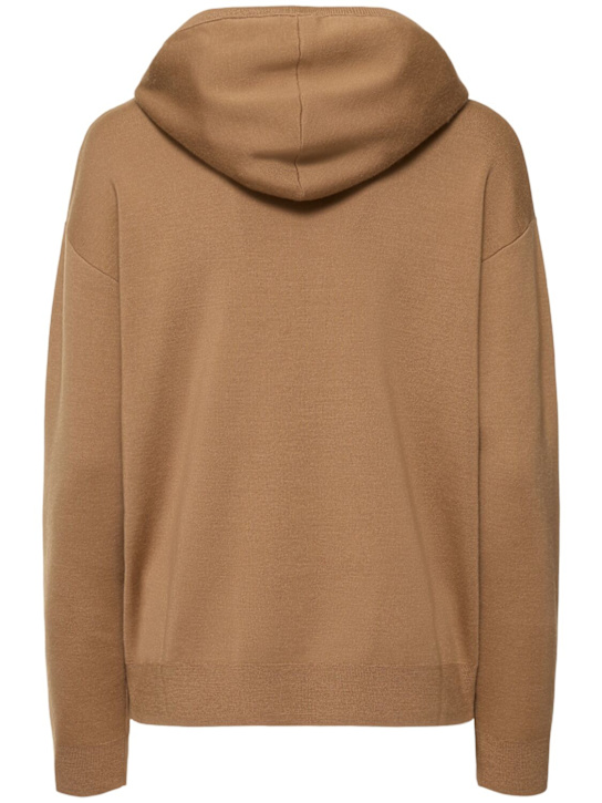 Max Mara: Sfinge logo wool hoodie - Camel - women_3 | Luisa Via Roma