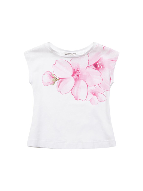 Monnalisa: T-shirt in jersey di misto cotone con stampa - Bianco - kids-girls_0 | Luisa Via Roma