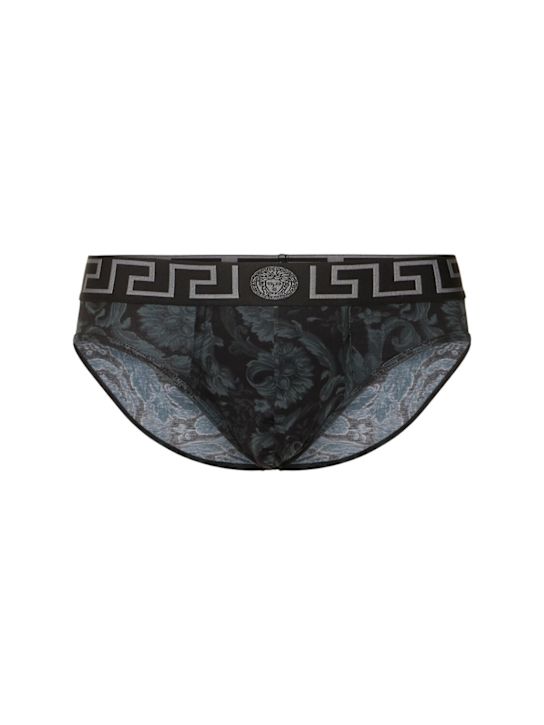 Versace: Barocco print briefs - Black/Grey - men_0 | Luisa Via Roma