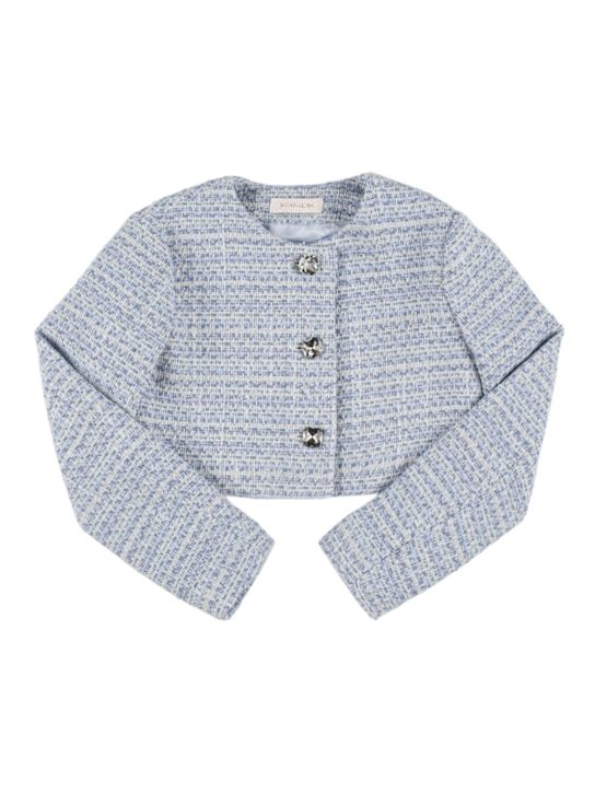 Monnalisa: Giacca in misto cotone bouclé stampato - Blu - kids-girls_0 | Luisa Via Roma