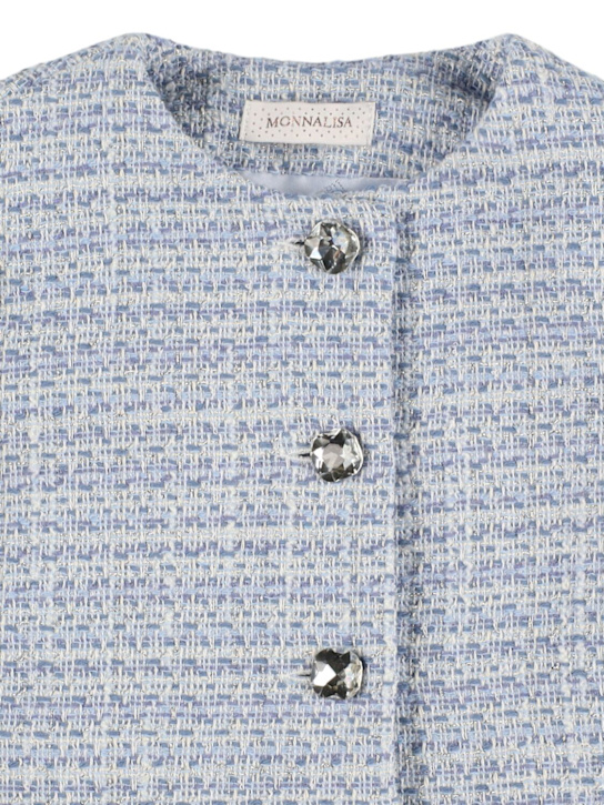 Monnalisa: Giacca in misto cotone bouclé stampato - Blu - kids-girls_1 | Luisa Via Roma