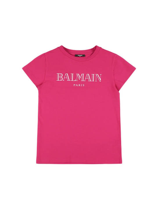 Balmain: T-shirt in jersey di cotone stampato - kids-girls_0 | Luisa Via Roma