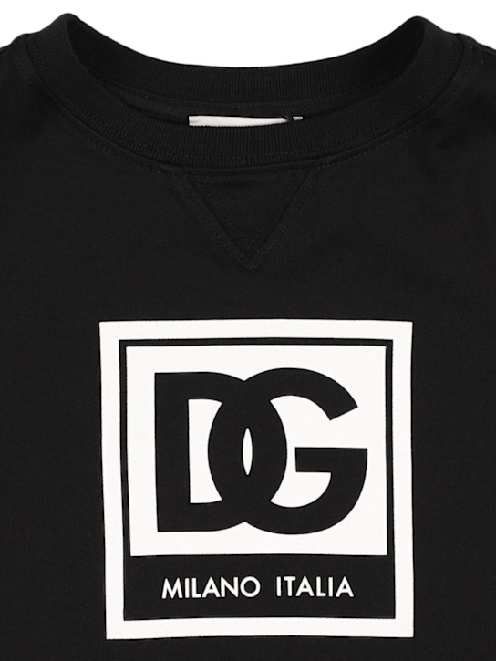 Dolce&Gabbana: T-shirt in jersey di cotone stampato - Nero - kids-girls_1 | Luisa Via Roma