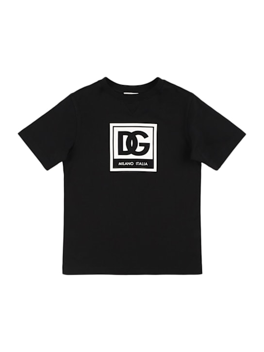 Dolce&Gabbana: T-shirt in jersey di cotone stampato - Nero - kids-girls_0 | Luisa Via Roma