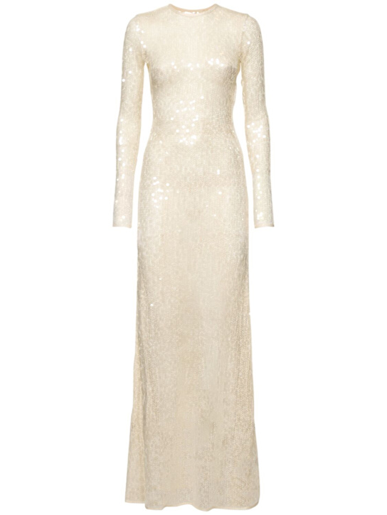Sequined open back long sleeve gown - Thumbnail 1