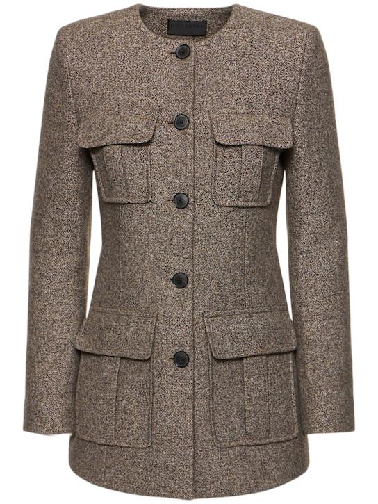Nili Lotan: Gabriella wool long jacket - Taupe - women_0 | Luisa Via Roma