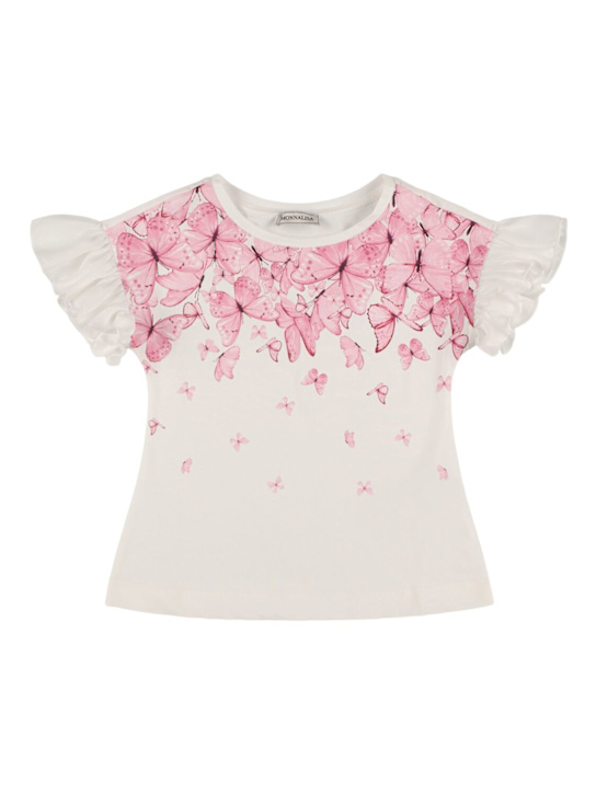 Monnalisa: T-shirt in jersey di misto cotone con stampa - Bianco - kids-girls_0 | Luisa Via Roma