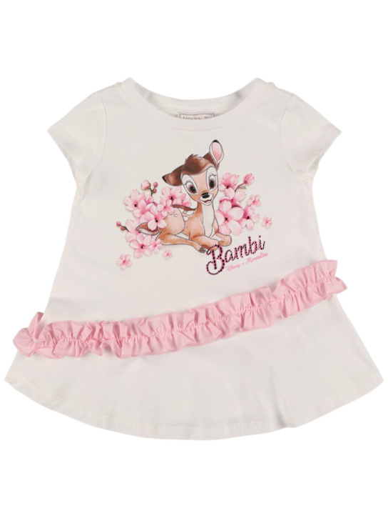 Monnalisa: T-shirt in jersey di cotone stampato - Bianco - kids-girls_0 | Luisa Via Roma