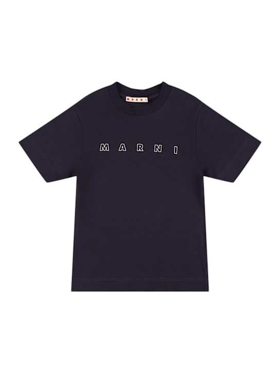 Marni Junior: Printed cotton jersey t-shirt - Navy - kids-boys_0 | Luisa Via Roma