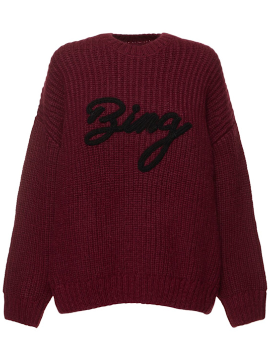 ANINE BING: Sydney logo wool blend rib knit sweater - women_0 | Luisa Via Roma