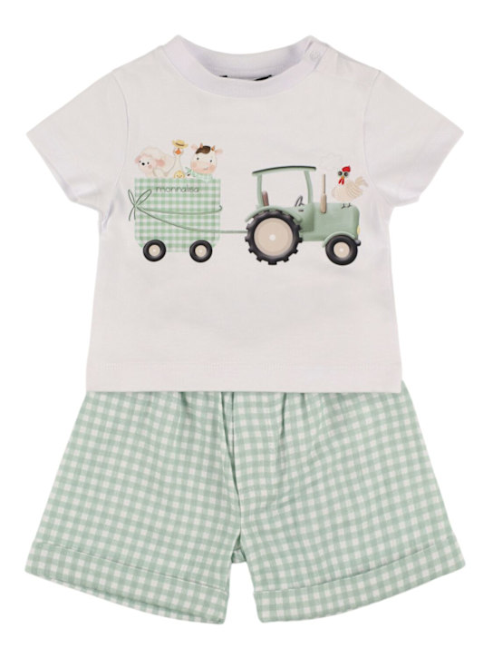 Monnalisa: Printed cotton jersey t-shirt & shorts - White/Green - kids-boys_0 | Luisa Via Roma