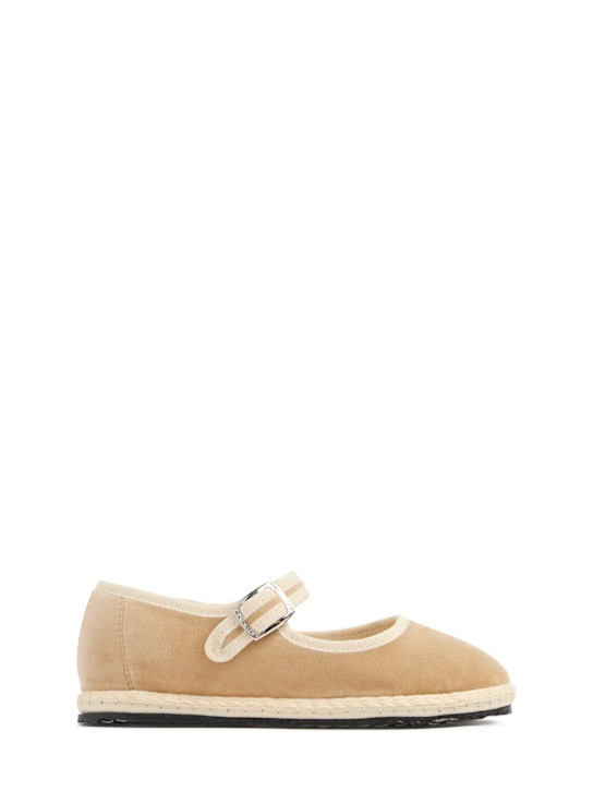 Vibi Venezia: Cotton velvet Mary Jane loafers - Beige - kids-boys_0 | Luisa Via Roma