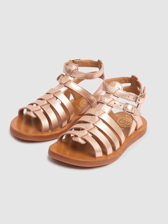 Pom D'api: Metallic leather lace-up sandals - Altın Rengi - kids-girls_1 | Luisa Via Roma