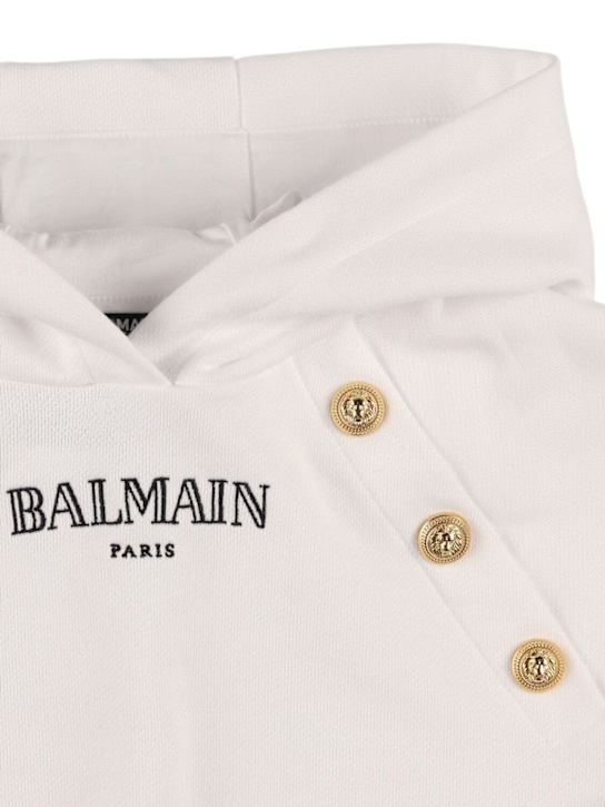 Balmain: Logo棉质短款连帽卫衣 - 白色 - kids-girls_1 | Luisa Via Roma
