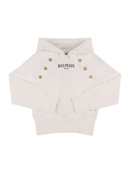 Balmain: Logo棉质短款连帽卫衣 - 白色 - kids-girls_0 | Luisa Via Roma