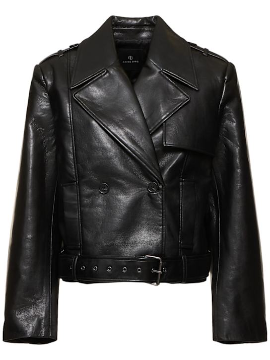 ANINE BING: Simone leather blend biker jacket - women_0 | Luisa Via Roma