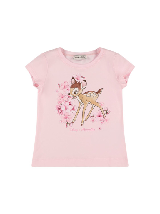 Monnalisa: T-shirt in jersey di misto cotone con stampa - Rosa Chiaro - kids-girls_0 | Luisa Via Roma