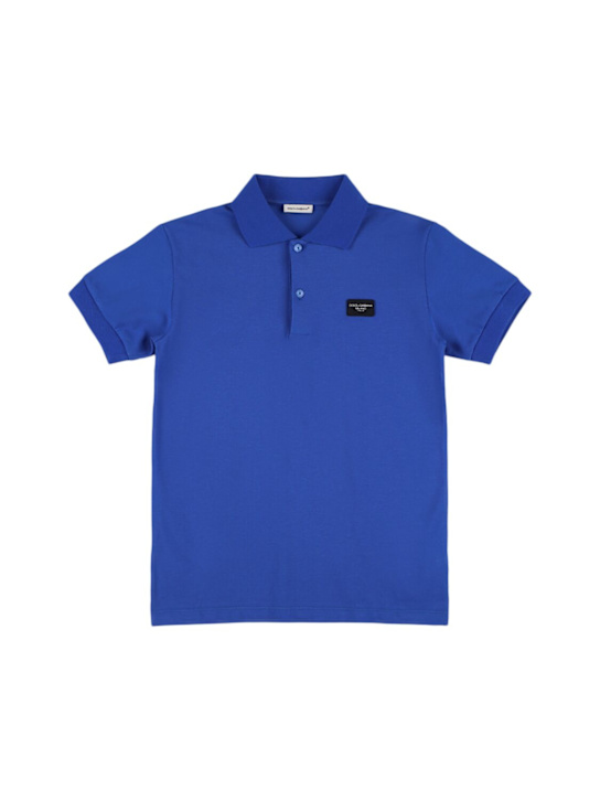 Dolce&Gabbana: Cotton piquet polo w/logo - Mavi - kids-boys_0 | Luisa Via Roma