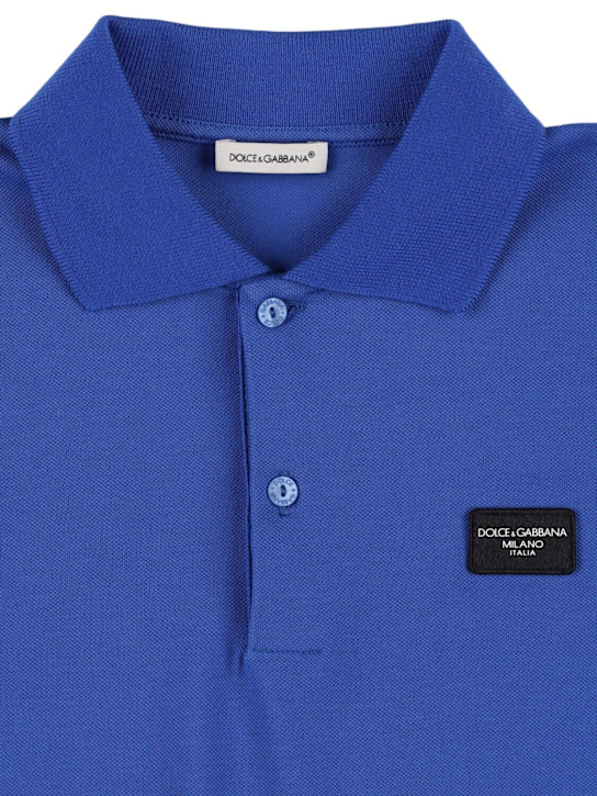 Dolce&Gabbana: Cotton piquet polo w/logo - Mavi - kids-boys_1 | Luisa Via Roma