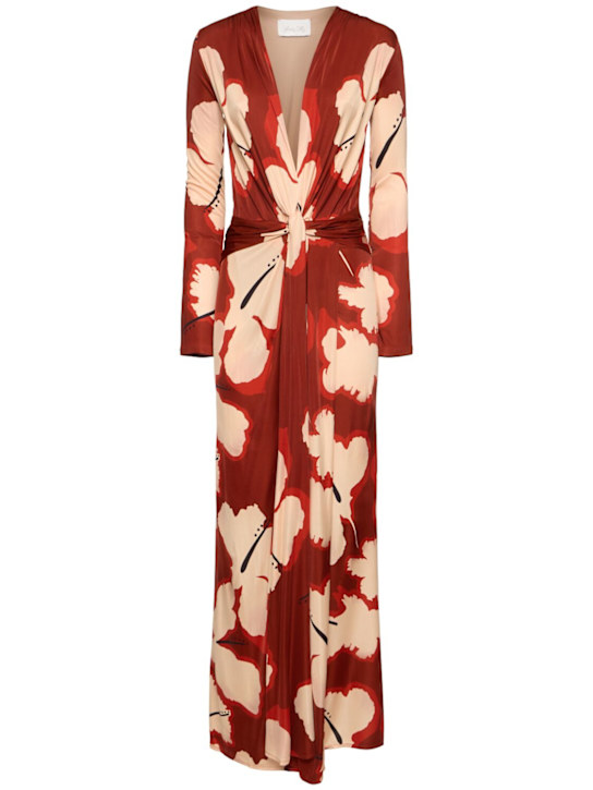 Johanna Ortiz: Coral Marino亮面平纹针织迷笛连衣裙 - 红色/淡褐色 - women_0 | Luisa Via Roma