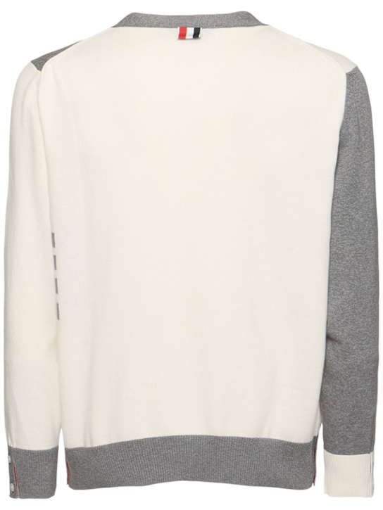 Thom Browne: Fun mix jersey cardigan - Lt Grey/White - men_4 | Luisa Via Roma