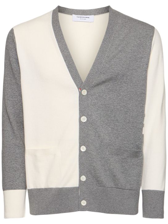 Thom Browne: Fun mix jersey cardigan - Lt Grey/White - men_0 | Luisa Via Roma