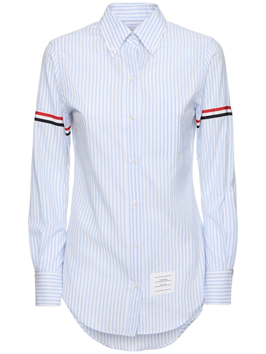 Thom Browne: Poplin point collar shirt w/stripes - women_0 | Luisa Via Roma