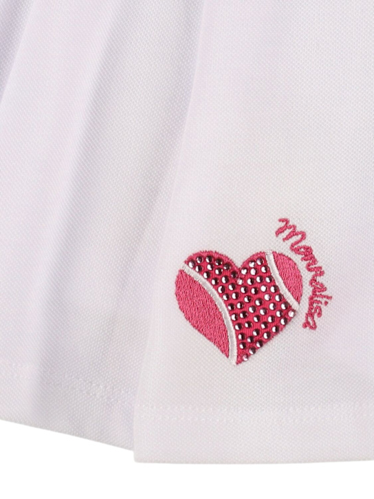 Monnalisa: 자수 코튼 플리츠 스커트 - 화이트 - kids-girls_1 | Luisa Via Roma