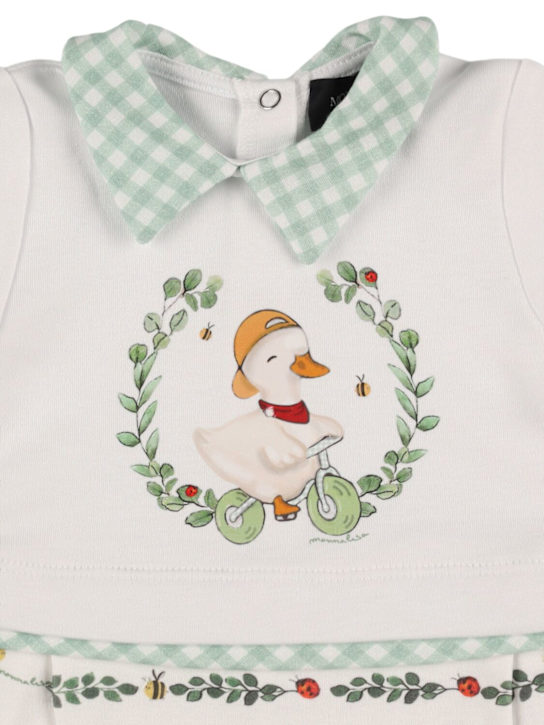 Monnalisa: Printed cotton interlock romper & hat - White - kids-boys_1 | Luisa Via Roma