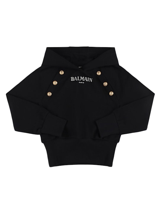 Balmain: コットンクロップドフーディー - ブラック - kids-girls_0 | Luisa Via Roma