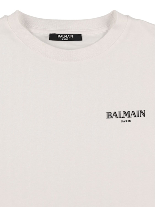 Balmain: Camiseta de jersey de algodón estampada - Blanco - kids-boys_1 | Luisa Via Roma