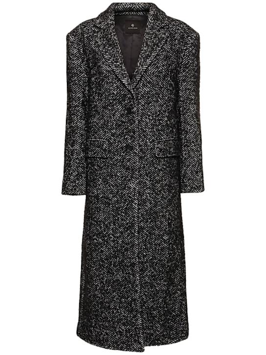 ANINE BING: Quinn wool blend herringbone tweed coat - Black/White - women_0 | Luisa Via Roma