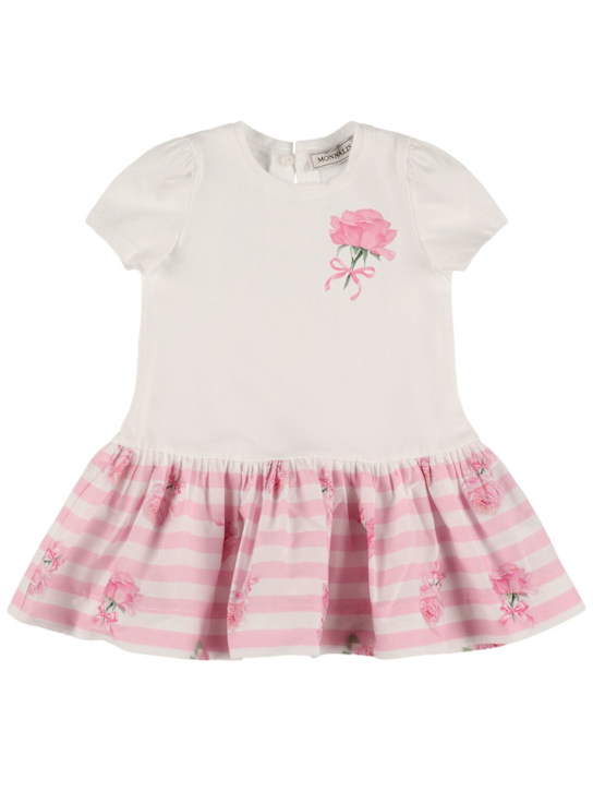 Monnalisa: Vestito in misto cotone stampato - Bianco/Rosa - kids-girls_0 | Luisa Via Roma