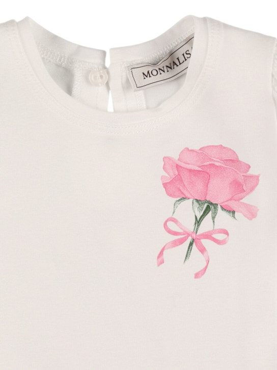 Monnalisa: Vestito in misto cotone stampato - Bianco/Rosa - kids-girls_1 | Luisa Via Roma