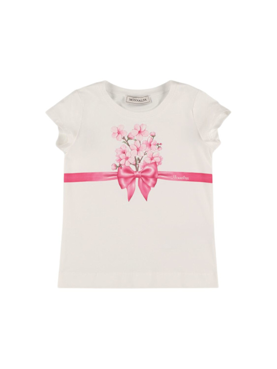 Monnalisa: コットンブレンドジャージーTシャツ - ホワイト - kids-girls_0 | Luisa Via Roma