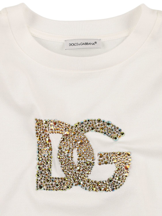 Dolce&Gabbana: T-shirt in jersey di cotone con decorazioni - Bianco/Oro - kids-girls_1 | Luisa Via Roma