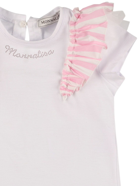Monnalisa: T-shirt in jersey di cotone con applicazione - Bianco - kids-girls_1 | Luisa Via Roma