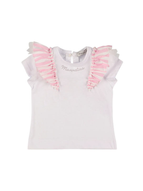 Monnalisa: T-shirt in jersey di cotone con applicazione - Bianco - kids-girls_0 | Luisa Via Roma