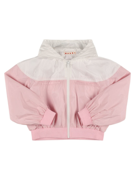 Marni Junior: フーデッドナイロンウインドブレーカージャケット - ホワイト/ピンク - kids-girls_0 | Luisa Via Roma