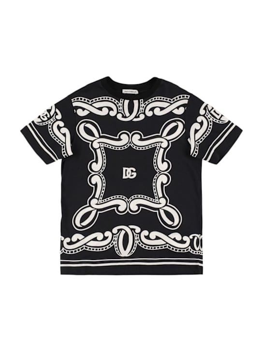 Dolce&Gabbana: Printed cotton jersey t-shirt - Black/White - kids-boys_0 | Luisa Via Roma