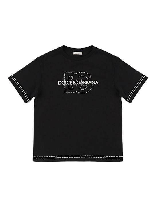 Dolce&Gabbana: Printed cotton jersey t-shirt  w/logo - Black - kids-boys_0 | Luisa Via Roma