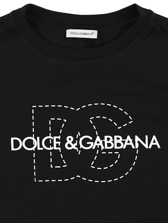 Dolce&Gabbana: Printed cotton jersey t-shirt  w/logo - Black - kids-boys_1 | Luisa Via Roma