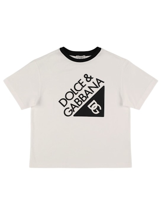 Dolce&Gabbana: Printed cotton jersey t-shirt w/logo - White - kids-boys_0 | Luisa Via Roma