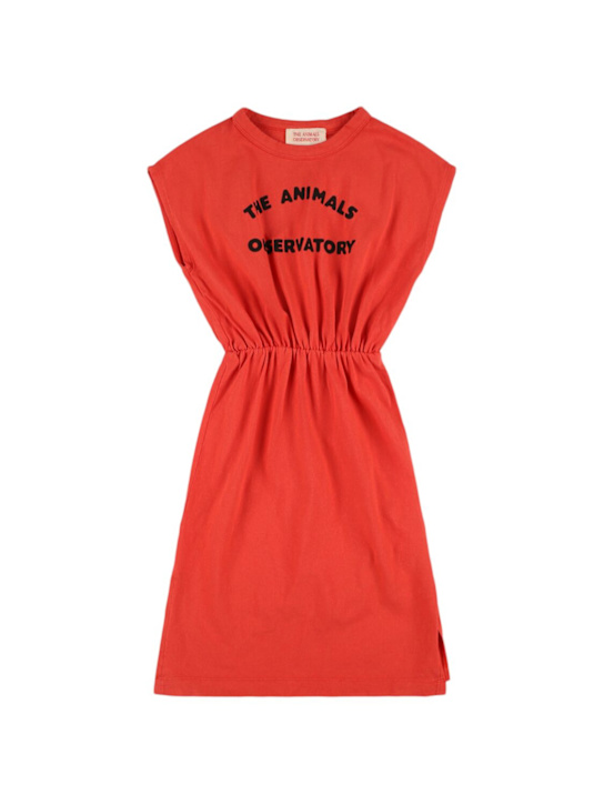 The Animals Observatory: Vestito in jersey di cotone stampato - Rosso - kids-girls_0 | Luisa Via Roma