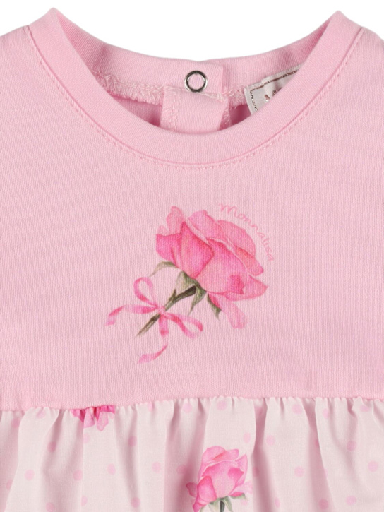 Monnalisa: Vestito in cotone stampato con culotte - Bianco/Rosa - kids-girls_1 | Luisa Via Roma