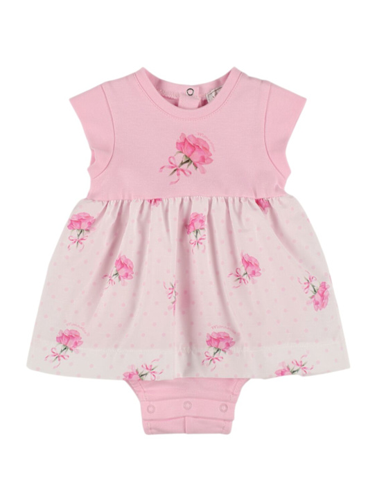 Monnalisa: Vestito in cotone stampato con culotte - Bianco/Rosa - kids-girls_0 | Luisa Via Roma